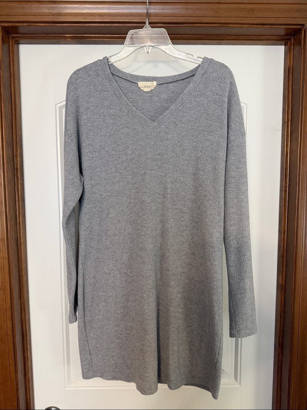Cozy V-Neck Long Sleeve Sweater Dress - Gray
